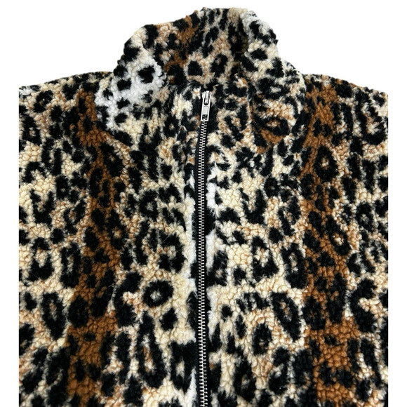 Forever 21 Animal Print Sherpa Bomber Jacket Sz Small Full Zip Baddie Faux Fur - Picture 5 of 7